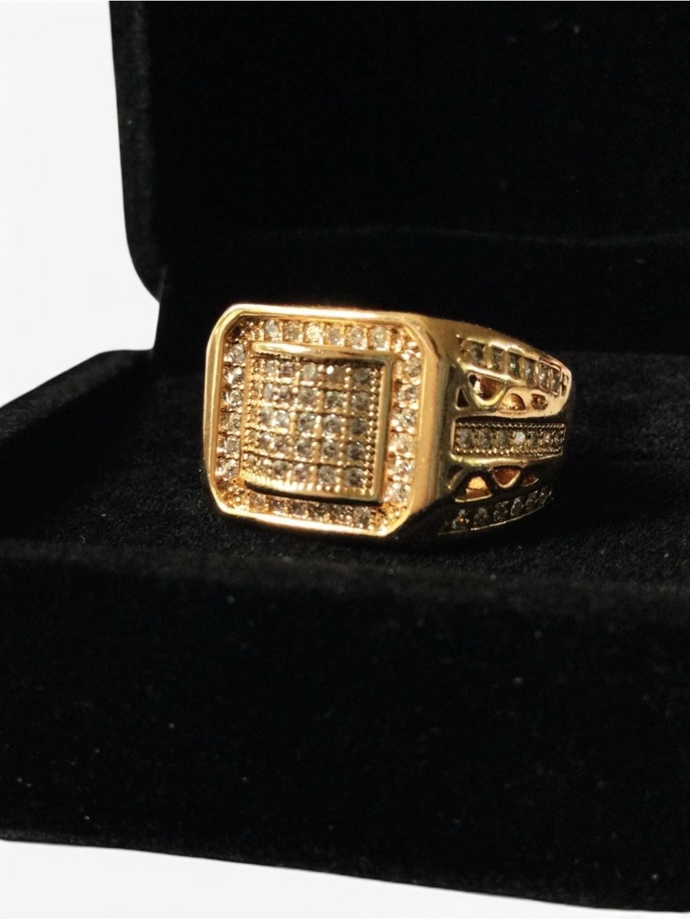 Iced‑Out CZ Pave Statement Cocktail Ring - Champagne Gold‑Tone - Sz 6 - NWOT - Picture 3 of 12